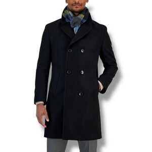 NWT Nautica Overcoat Mens Size 42S Black Double Breasted Classic Fit - $395 MSRP
